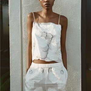 Zara White and Gray Floral Camisole Set
